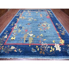 10'x13'8" Blue Chinese Art Deco Inspired Peshawar Hand Knotted Wool Oriental Rug