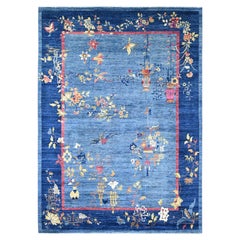 10'x13'8" Blue Chinese Art Deco Inspired Peshawar Hand Knotted Wool Oriental Rug