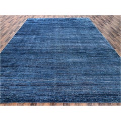 10'x13'8" Blue Overdyed Wool with Distressed Oxidized Pile Hand Knotted Wool Rug