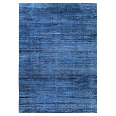 10'x13'8" Blue Overdyed Wool with Distressed Oxidized Pile Hand Knotted Wool Rug
