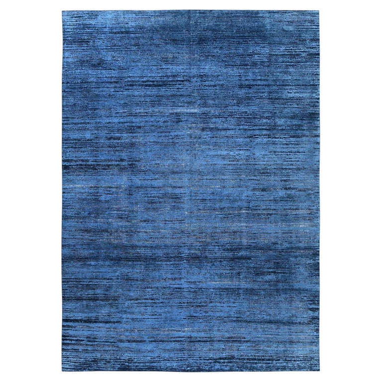 Handgeknüpfter Wollteppich, 3 x 4,15 m, aus blau überfärbter Wolle mit oxidiertem, auf Alt getrimmtem Flor im Angebot bei 1stDibs Deutschland