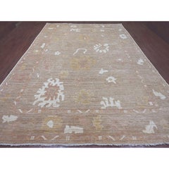 10'x13'8" Brown Hand Knotted Afghan Angora Oushak Leaf Design Wool Oriental Rug
