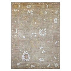 10'x13'8" Brown Hand Knotted Afghan Angora Oushak Leaf Design Wool Oriental Rug