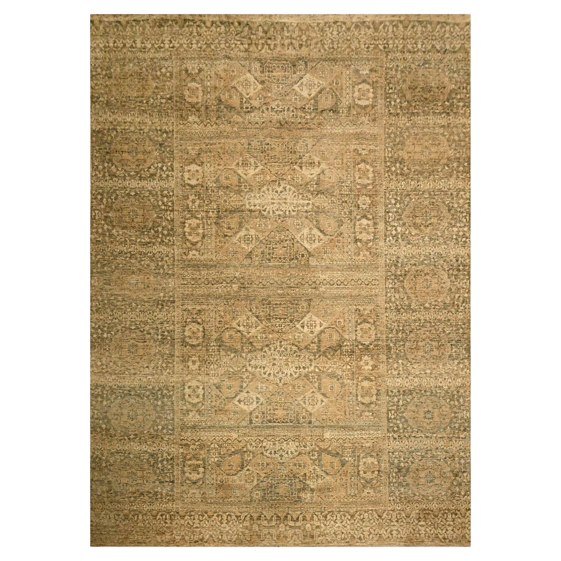 10
x13
8" Brauner Mamluke Design Zero Pile Distressed Handgeknüpfter Teppich aus reiner Wolle im Angebot