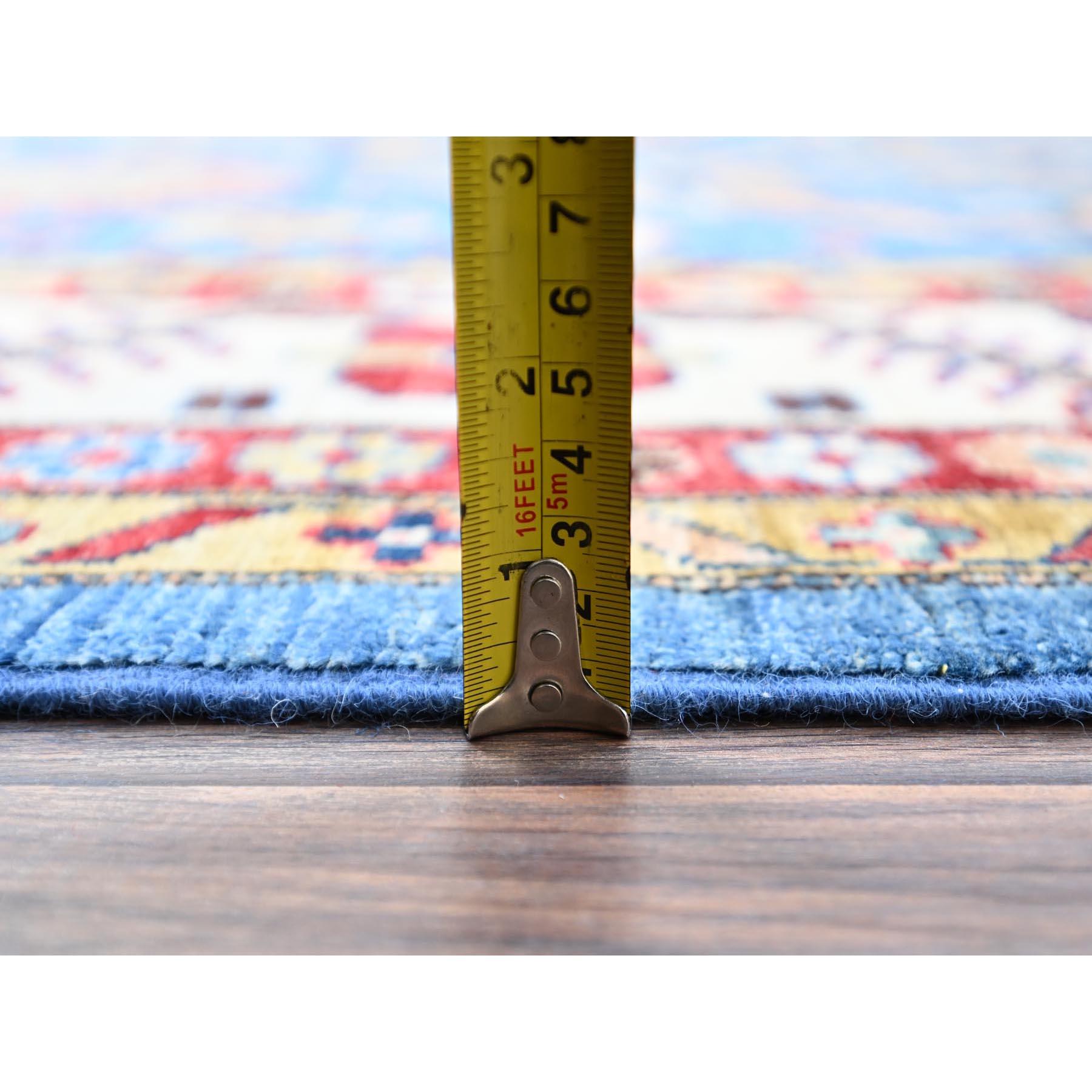 Alfombra Oriental Anudada a Mano de Lana Suave Afgana Super Kazak Azul 10'x13'8 en venta 3