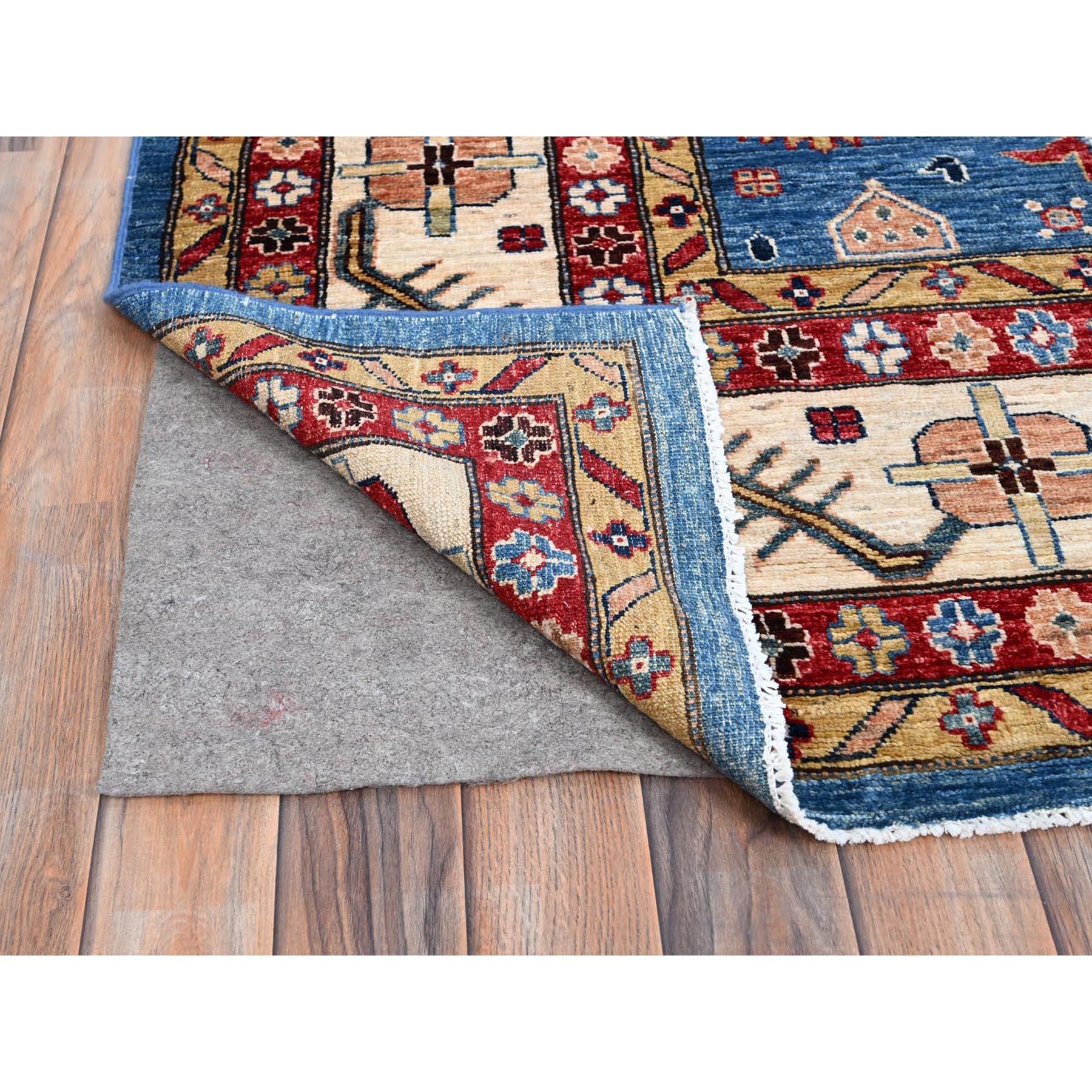 Alfombra Oriental Anudada a Mano de Lana Suave Afgana Super Kazak Azul 10'x13'8 Afgano en venta