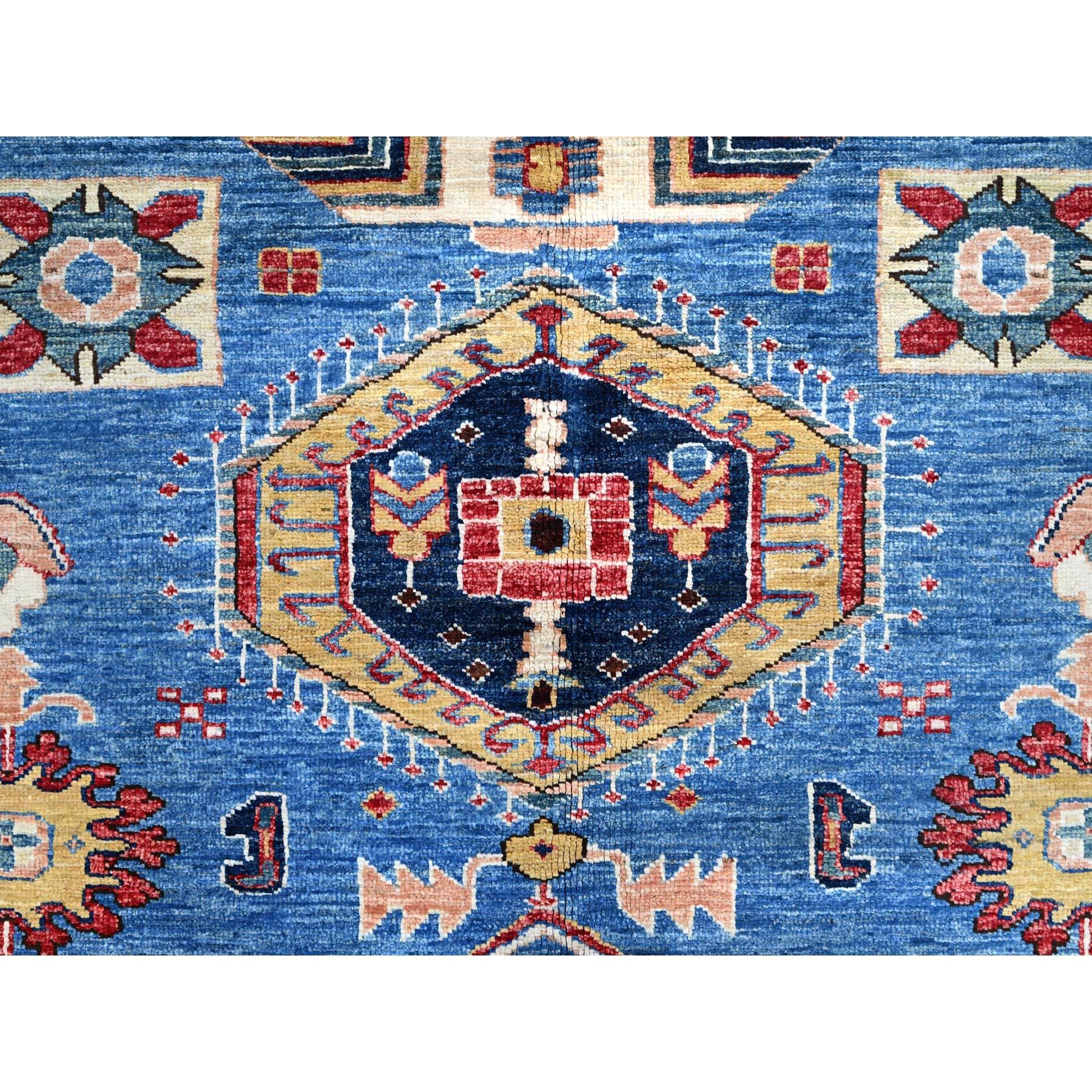 Alfombra Oriental Anudada a Mano de Lana Suave Afgana Super Kazak Azul 10'x13'8 en venta 1