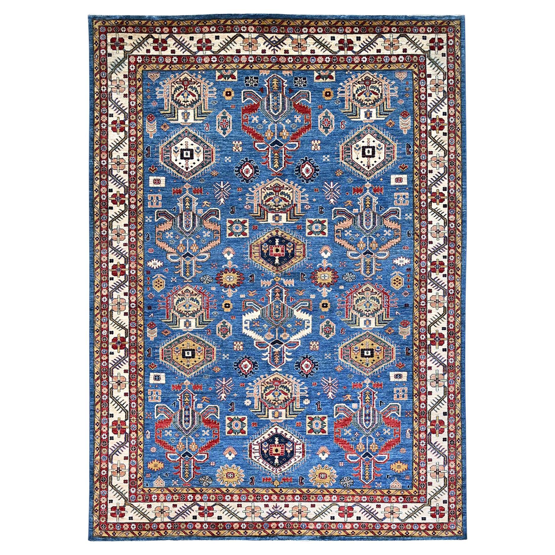 10
x13
8" Dodger Blue Afghan Super Kazak Weiche Wolle Handgeknüpft Orientteppich