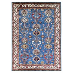 10'x13'8" Dodger Blue Afghan Super Kazak Soft Wool Hand Knotted Oriental Rug