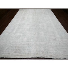 10'x13'8" Gray Afghan Angora Oushak Leaf Design Hand Knotted Pure Wool Rug