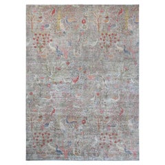 10'x13'8" Gray Afghan Peshawar Birds of Paradise Design Hand Knotted Wool Rug