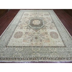 10'x13'8" Green 14th Century Mamluk Dynasty Pattern Hand Knotted Soft Wool Rug