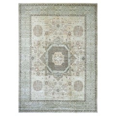 10'x13'8" Green 14th Century Mamluk Dynasty Pattern Hand Knotted Soft Wool Rug