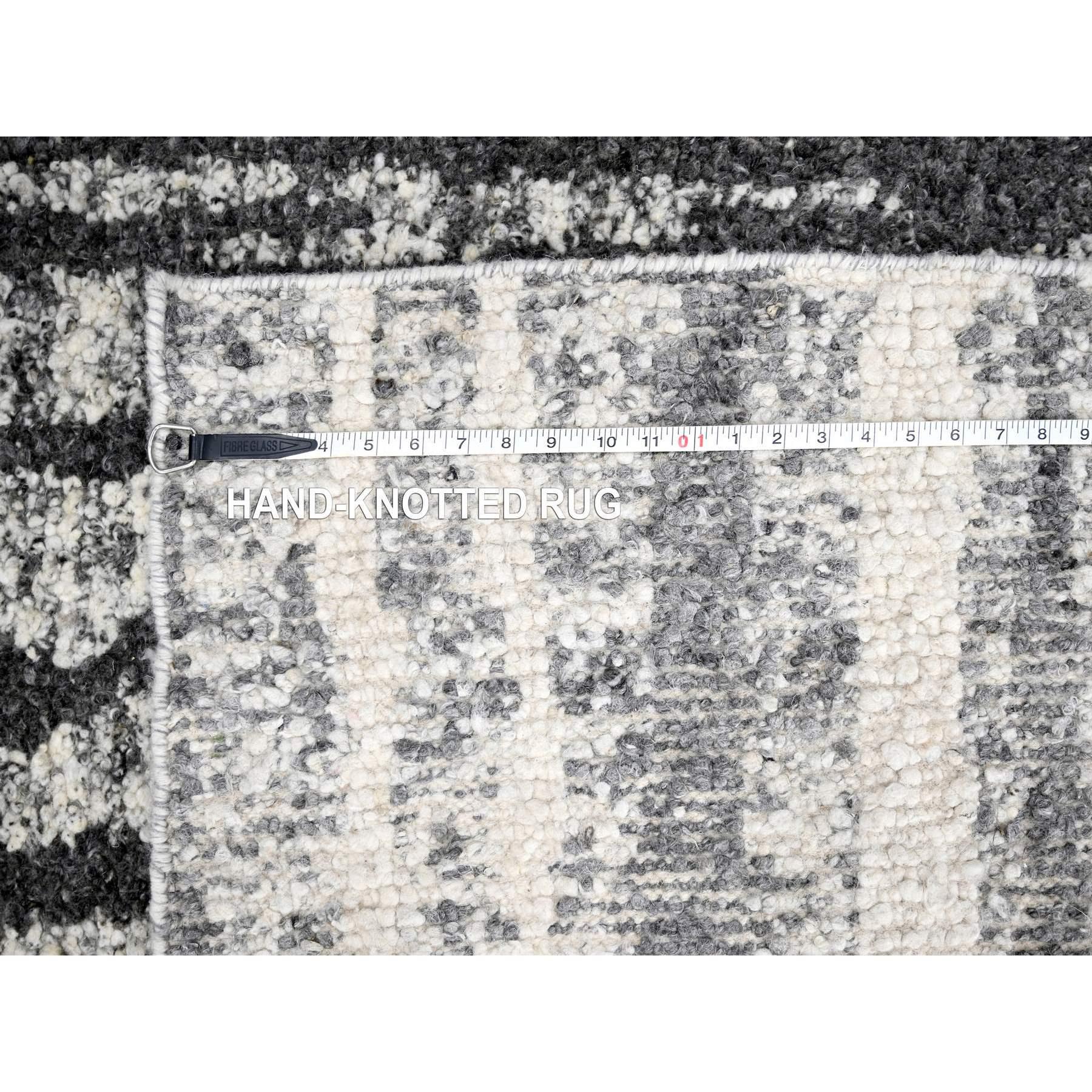 Tappeto orientale annodato a mano con design moderno in lana avorio e nero 10'x13'8