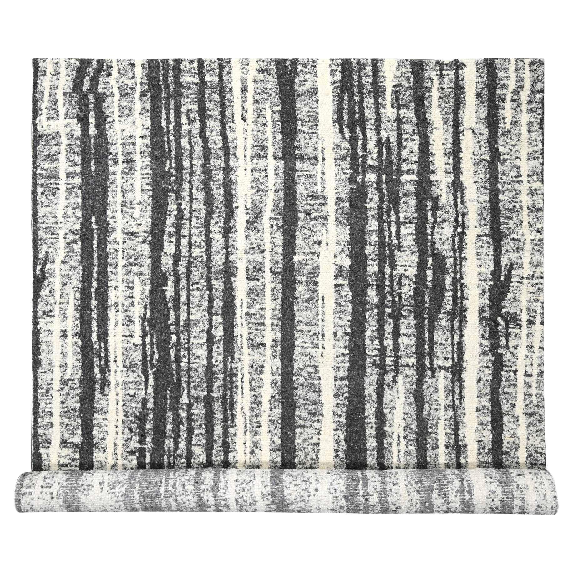 10'x13'8" Laine ivoire et noire Design Modern/One Tapis d'Orient noué à la main