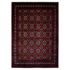 10'x13'8" Roter handgeknüpfter Afghanischer Khamyab Teppich aus Samt mit geometrischem Design aus Wolle
