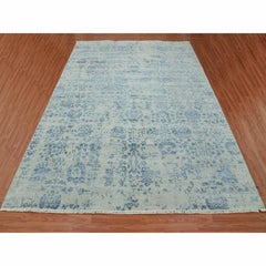 10'x13'8" Silver with Blue Broken Persian Design Wool and Silk Hand Knotted Rug