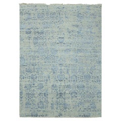10'x13'8" Silver with Blue Broken Persian Design Wool and Silk Hand Knotsted Rug (tapis en laine et soie)
