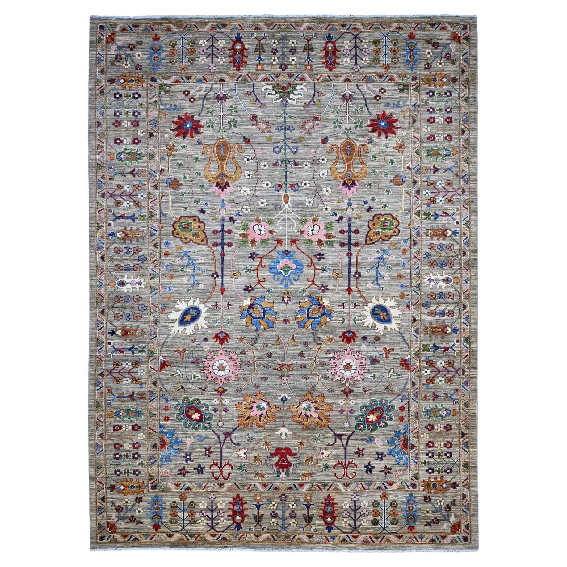 10'x13'8" Storm Gray Hand Knotted Sultani Floral Pattern Soft Wool Oriental Rug For Sale
