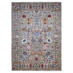 10'x13'8" Storm Gray Hand Knotted Sultani Floral Pattern Soft Wool Oriental Rug