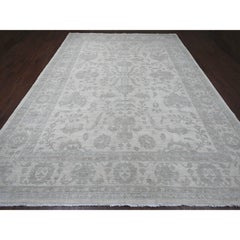 10'x13'8" White Washed Out Peshawar All Over Pattern Hand Knotted 100% Wool Rug