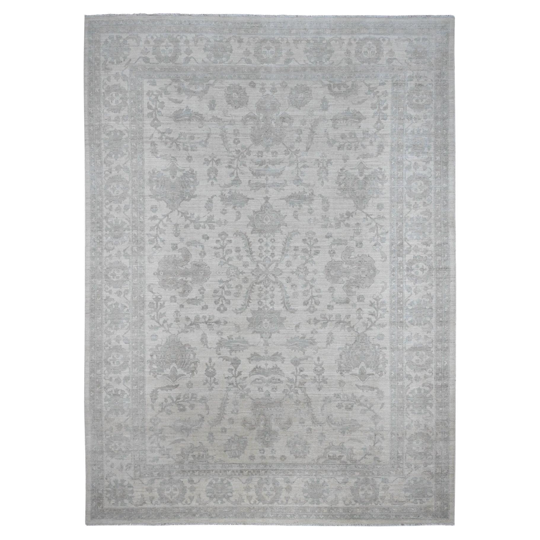 10'x13'8" White Washed Out Peshawar All Over Pattern Tapis 100% laine noué à la main