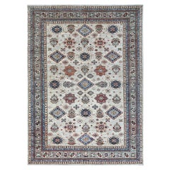 Alfombra Oriental Super Kazak Afgana de Lana Pura Anudada a Mano Gris Wickham de 10'x13'8