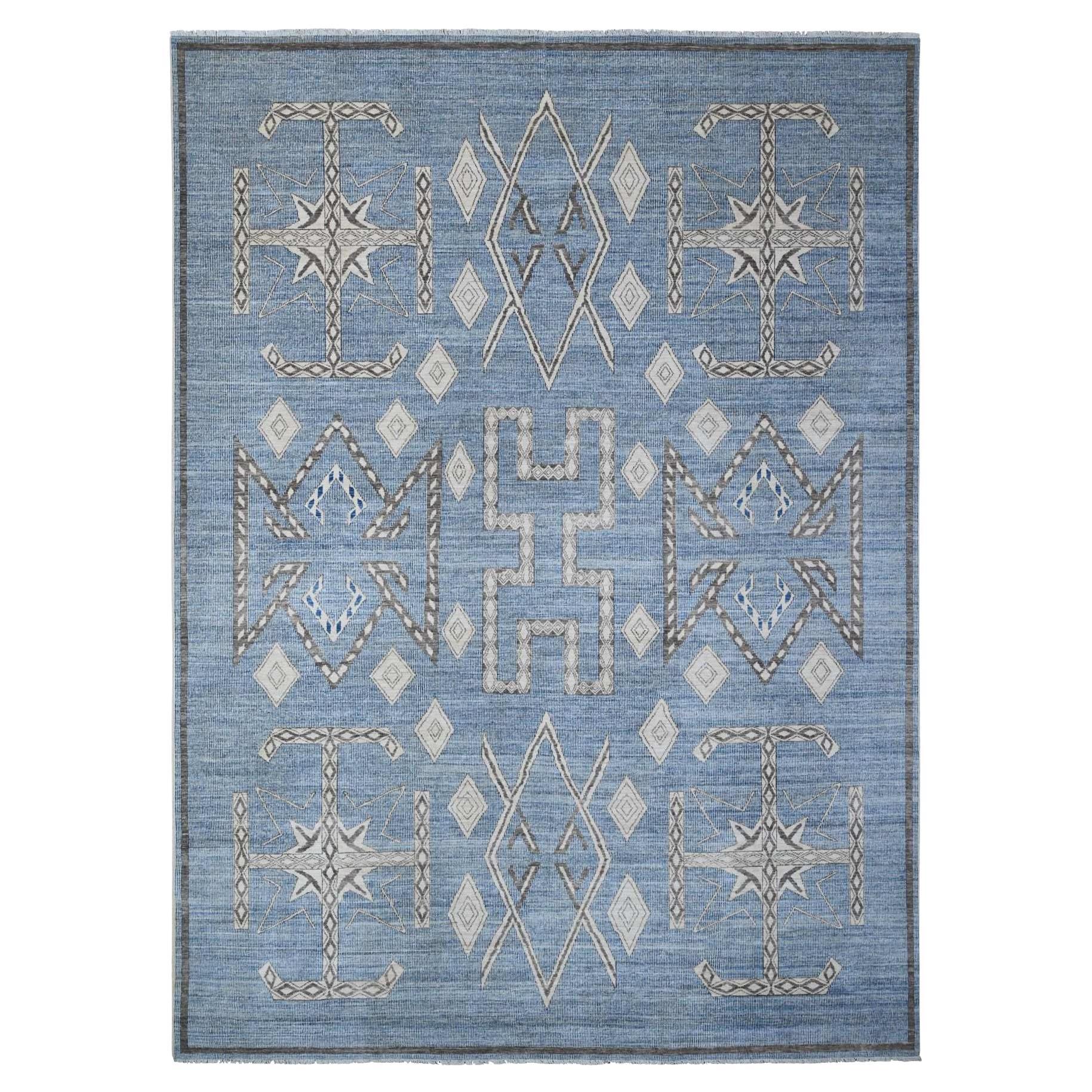 10'x13'9" Air Force Blue Peshawar With Berber Influence Oriental Rug For Sale