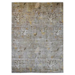 10'x13'9" Marrone Peshawar Birds of Paradise Design Tappeto Orientale in Lana Annodato a Mano
