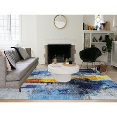10'x13'9" Cloud Gray Colorful Modern Abstract Design Hand Knotted Pure Wool Rug