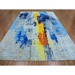 10'x13'9" Cloud Gray Colorful Modern Abstract Design Hand Knotted Pure Wool Rug