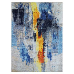 10'x13'9" Cloud Gray Colorful Modern Abstract Design Hand Knotted Pure Wool Rug