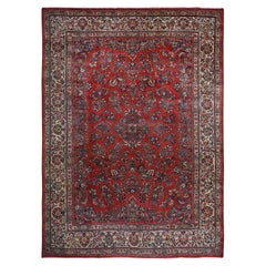 10'x13'9" Crimson Red Vintage Persian Sarouk Full Pile All Wool Hand Knotted Rug