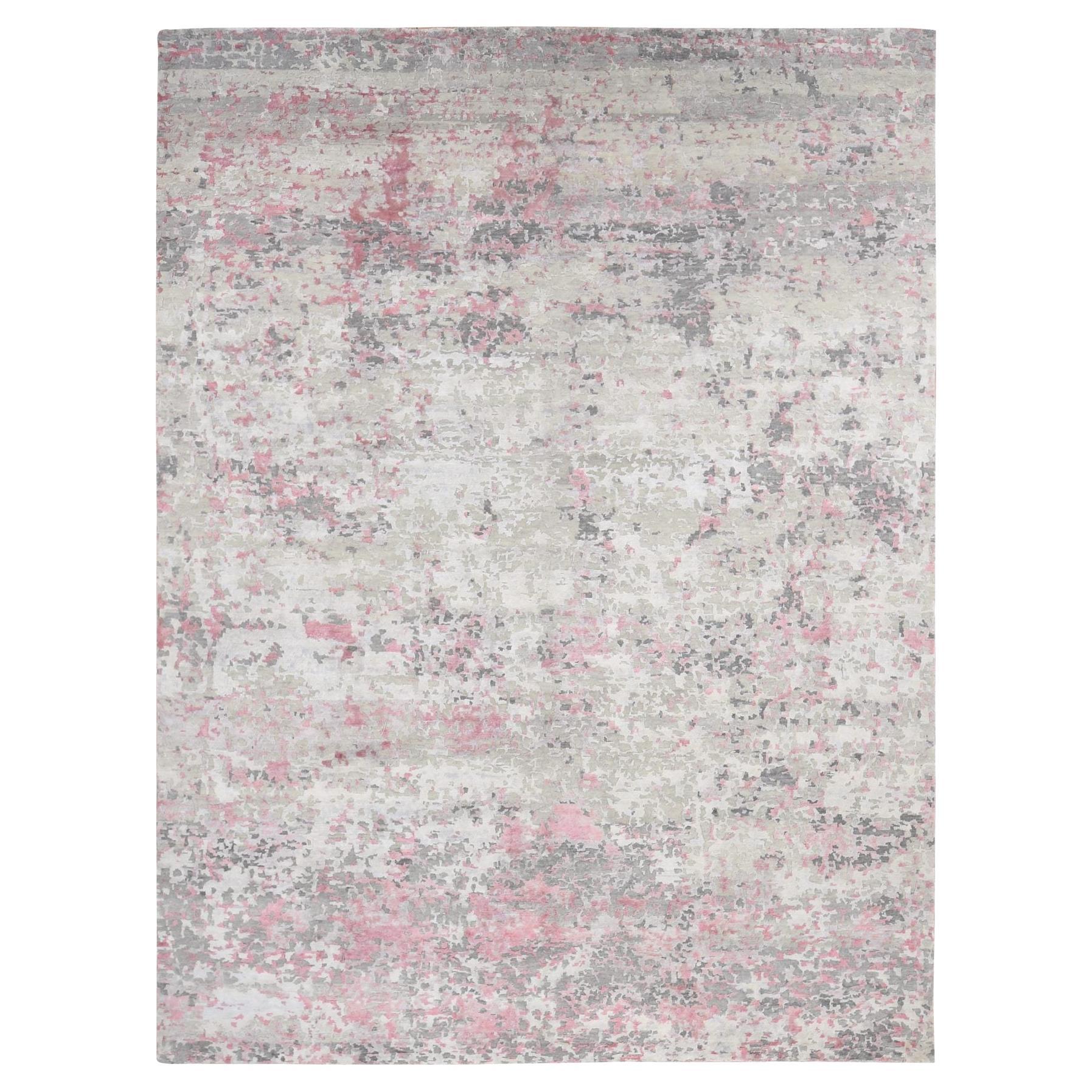 10
x13
9" Blanco Cáscara de Huevo, Diseño Abstracto Moderno, Alfombra Anudada a Mano de Lana y Seda en venta