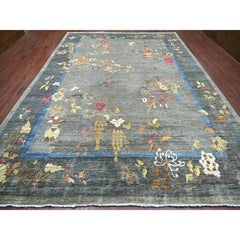 10'x13'9" Gray Chinese Art Deco Inspired Peshawar Hand Knotted Wool Oriental Rug
