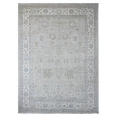 10'x13'9" Gray Washed Out Peshawar Floral Pattern Hand Knotted Wool Oriental Rug