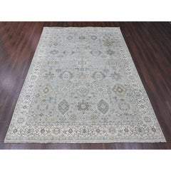 10'x13'9" Greenish Gray Hand Knotted All Wool Karajeh Tribal Design Oriental Rug