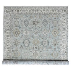 10'x13'9" Greenish Gray Hand Knotted All Wool Karajeh Tribal Design Oriental Rug