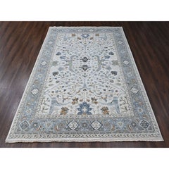 Tappeto orientale in lana Oyster Gray Oushak con motivi floreali 10'x13'9" annodato a mano