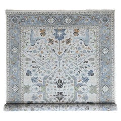 Tappeto orientale in lana Oyster Gray Oushak con motivi floreali 10'x13'9" annodato a mano