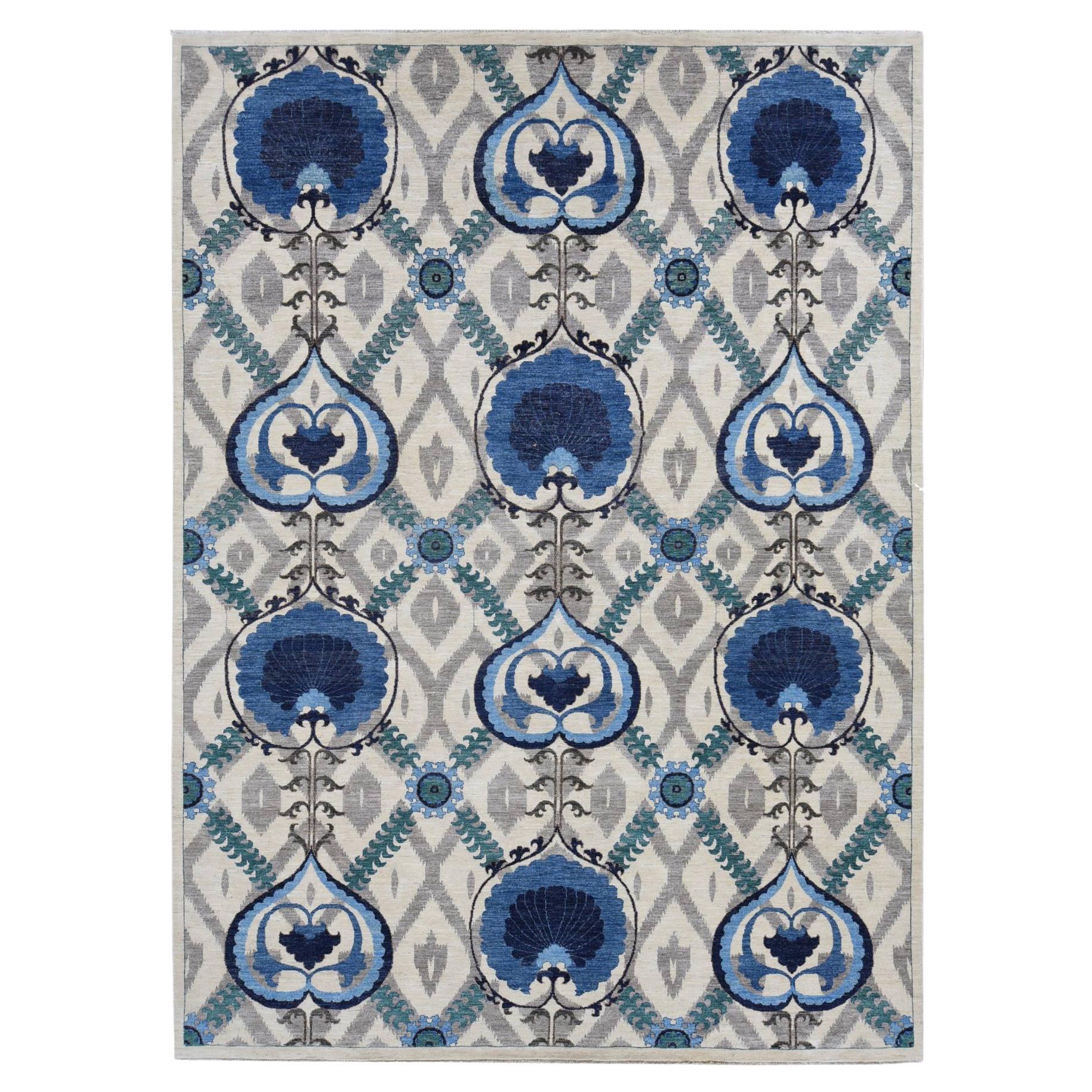 10'x13'9" Elfenbeinfarbener, handgeknüpfter, Arts and Crafts-Design, reiner Wollteppich im Angebot