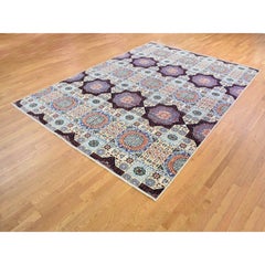 10'x13'9" Elfenbein handgeknüpft Mamluke wiederholte Design grenzenlose Wolle Teppich