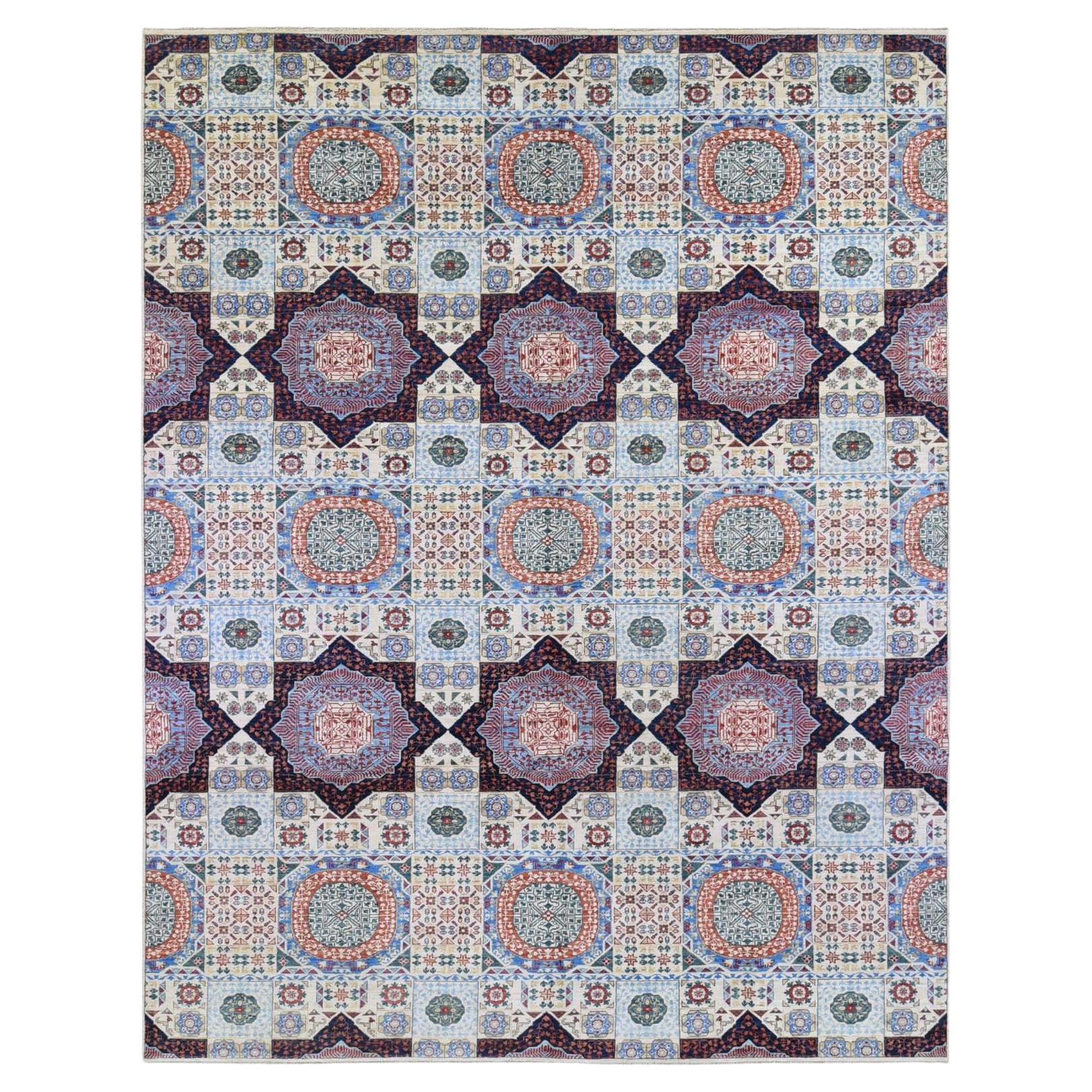 10
x13
9" Elfenbein handgeknüpft Mamluke wiederholte Design grenzenlose Wolle Teppich im Angebot