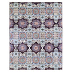 10'x13'9" Ivory Hand Knotted Mamluk Repetitive Design Borderless Wool Rug