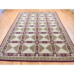 10'x13'9" Ivory, Hand Knotted, Modern Block Design, Pure Wool Hand Knotted Rug