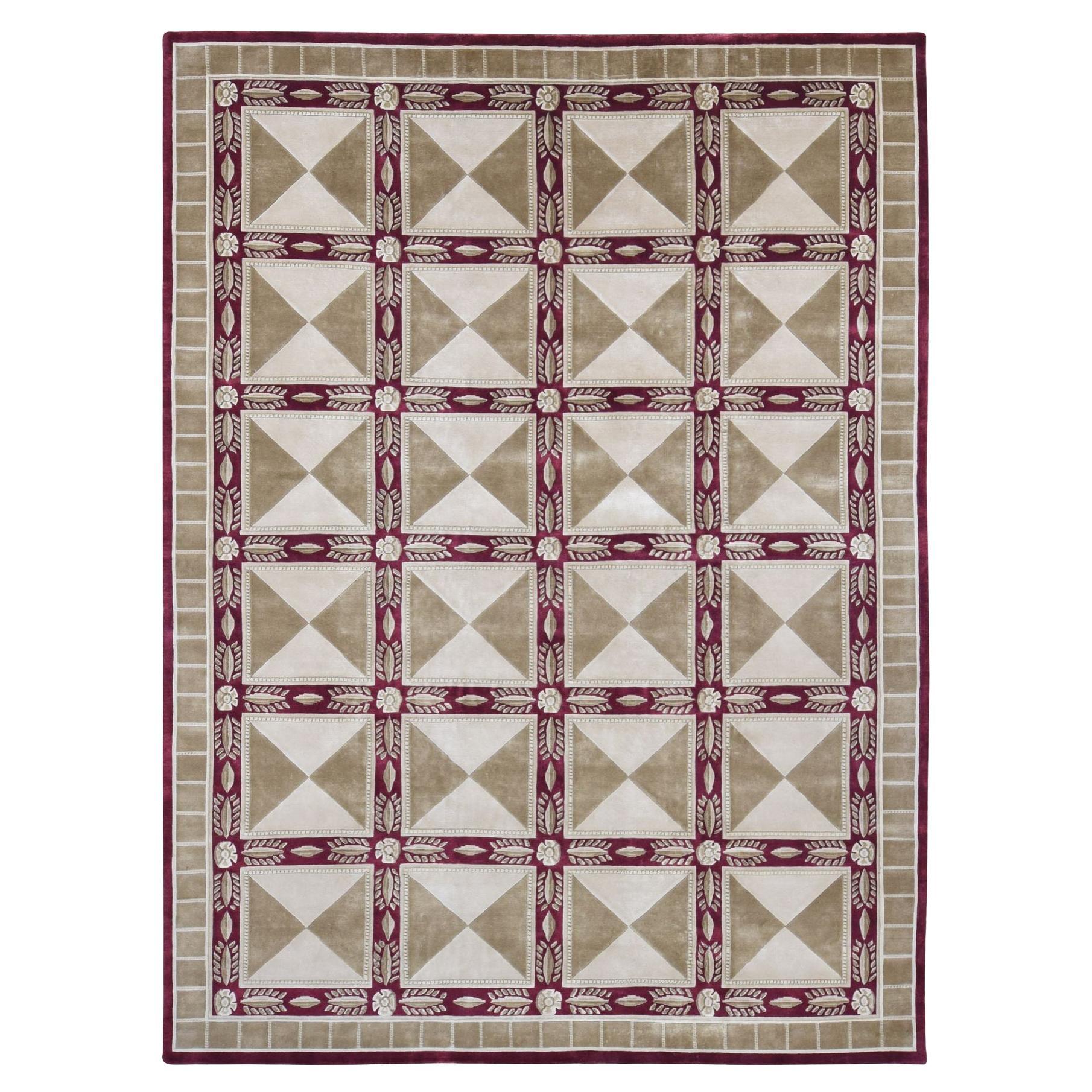 10'x13'9" Ivory, Hand Knotted, Modern Block Design, Pure Wool Hand Knotted Rug For Sale