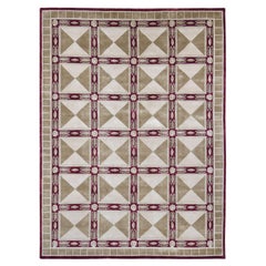 10'x13'9" Ivory, Hand Knotted, Modern Block Design, Pure Wool Hand Knotted Rug