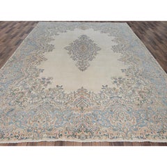 10'x13'9" Ivory Hand Knotted Vintage Zoroastrian Karman Wool Clean Oriental Rug