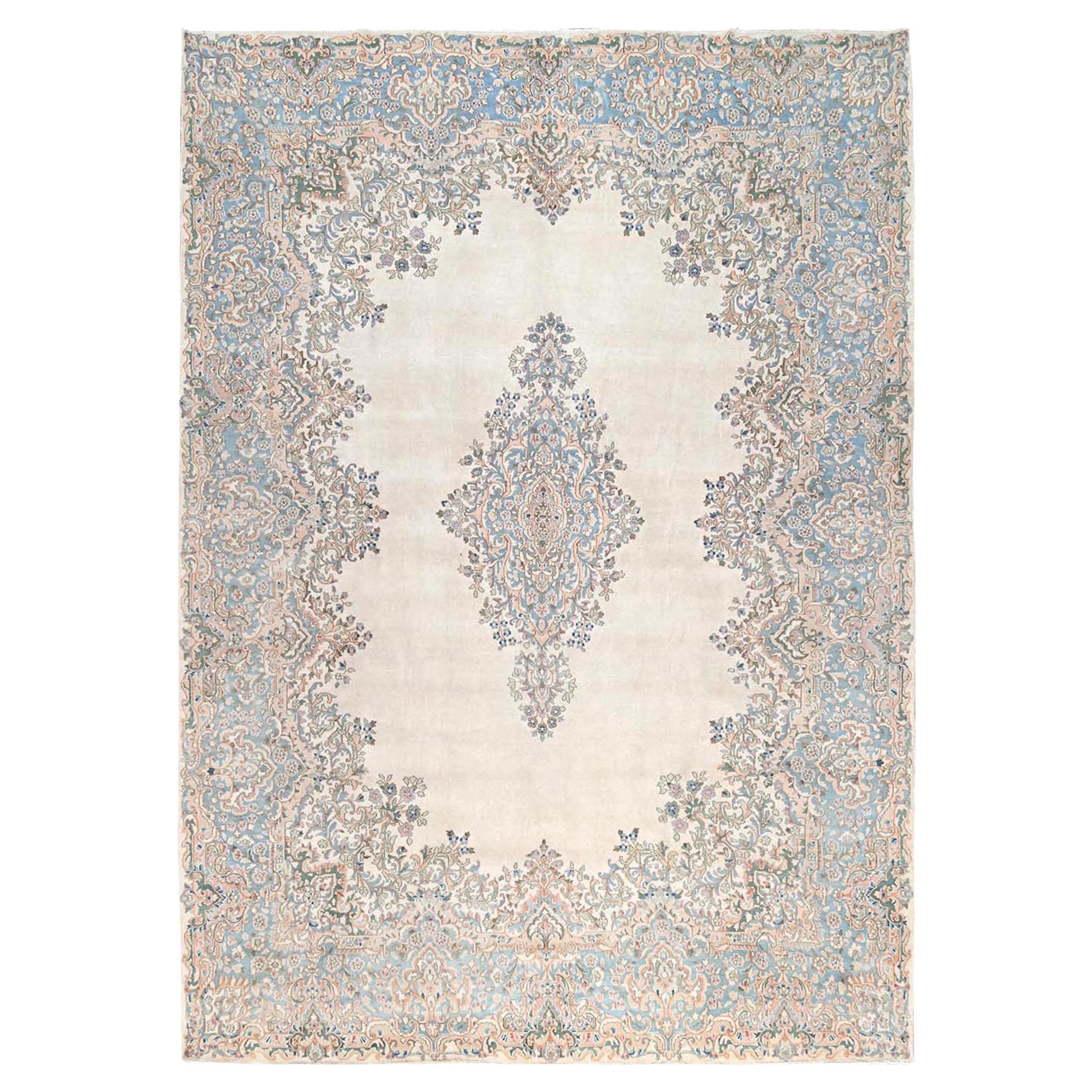 10
x13
9" Elfenbein handgeknüpft Vintage Persisch Kerman weiche Wolle sauber Orientteppich