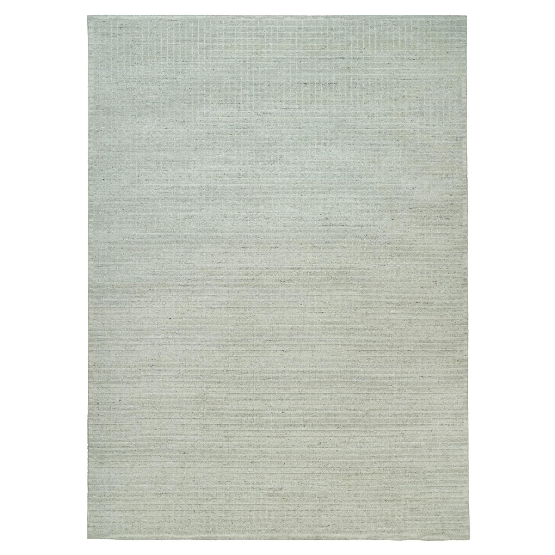 10'x13'9" Ivory Plain Decor Modern Box Design Loomed Knotted Wool Oriental Rug